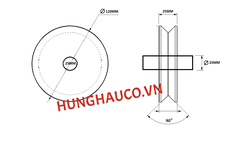 bánh xe ray V 120mm, không bạc đạn - lổ trục 25mm