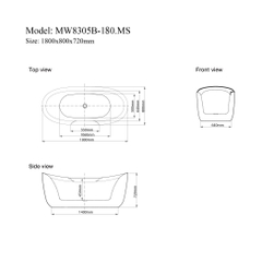 MW8305B-180MS - Bồn tắm massager cao cấp, chất liệu Acrylic. Kích thước: 1800 x 800 x 720(mm)
