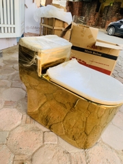 KH1060 - Bồn cầu liền khối sứ nung tráng men nano  vàng cao cấp