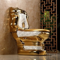 KH1098 - Bồn cầu hoa văn vàng cổ điển cao cấp