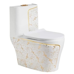 KA605 - Bồn cầu liền khối sứ nung tráng men nano trắng vàng cao cấp
