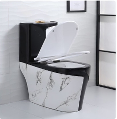 KA603 - Bồn cầu liền khối sứ nung tráng men đen trắng cao cấp