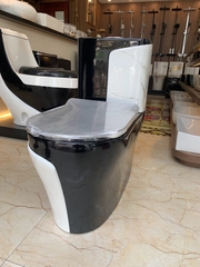 KA603 - Bồn cầu liền khối sứ nung tráng men đen trắng cao cấp