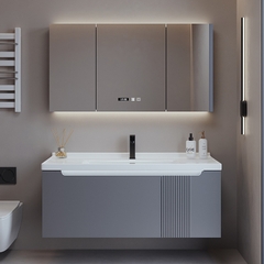 TC195 - Tủ chậu nhựa mặt chậu đá Thạch Anh liền khối màu ghi xám cao cấp