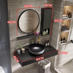 BÀN ĐÁ ĐƠN NHÂN TẠO CHỐNG XƯỚC 1 TẦNG KẾT HỢP CHẬU NỔI VÀ GƯƠNG LED TRÒN TỦ CẠNH BD47