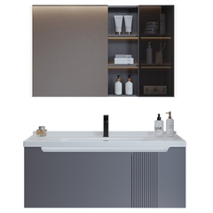 TC195 - Tủ chậu nhựa mặt chậu đá Thạch Anh liền khối màu ghi xám cao cấp