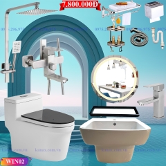 WIN02 - Combo trọn bộ phòng tắm, bồn cầu liền khối, chậu sứ treo vuông, sen cây nóng lạnh...