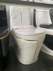 KA601 - Bồn cầu liền khối, sứ nung tráng men trắng vàng cao cấp