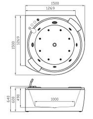 KB706 - Bồn tắm massager cao cấp, chất liệu Acrylic. Kích thước: 1500 x 1500 x 640 (mm)