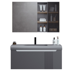 TC195 - Tủ chậu nhựa mặt chậu đá Thạch Anh liền khối màu ghi xám cao cấp