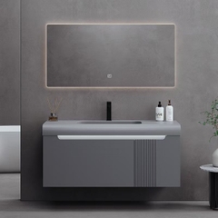 TC195 - Tủ chậu nhựa mặt chậu đá Thạch Anh liền khối màu ghi xám cao cấp