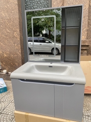 TC195 - Tủ chậu nhựa mặt chậu đá Thạch Anh liền khối màu ghi xám cao cấp