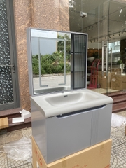 TC195 - Tủ chậu nhựa mặt chậu đá Thạch Anh liền khối màu ghi xám cao cấp