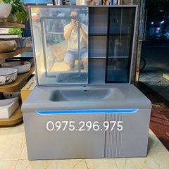 TC195 - Tủ chậu nhựa mặt chậu đá Thạch Anh liền khối màu ghi xám cao cấp