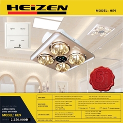 HE9 - Đèn sưởi nhà tắm âm trần có điều khiển, đèn led, báo nhiệt độ Heizen HE9