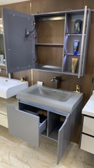 TC195 - Tủ chậu nhựa mặt chậu đá Thạch Anh liền khối màu ghi xám cao cấp