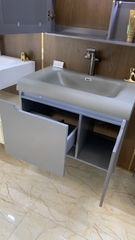 TC195 - Tủ chậu nhựa mặt chậu đá Thạch Anh liền khối màu ghi xám cao cấp