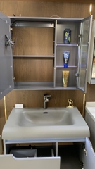 TC195 - Tủ chậu nhựa mặt chậu đá Thạch Anh liền khối màu ghi xám cao cấp