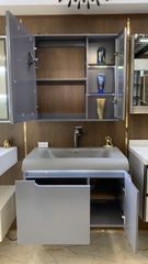 TC195 - Tủ chậu nhựa mặt chậu đá Thạch Anh liền khối màu ghi xám cao cấp