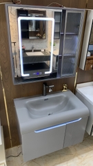 TC195 - Tủ chậu nhựa mặt chậu đá Thạch Anh liền khối màu ghi xám cao cấp