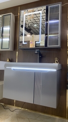 TC195 - Tủ chậu nhựa mặt chậu đá Thạch Anh liền khối màu ghi xám cao cấp