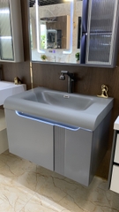 TC195 - Tủ chậu nhựa mặt chậu đá Thạch Anh liền khối màu ghi xám cao cấp