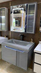 TC195 - Tủ chậu nhựa mặt chậu đá Thạch Anh liền khối màu ghi xám cao cấp