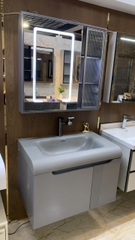 TC195 - Tủ chậu nhựa mặt chậu đá Thạch Anh liền khối màu ghi xám cao cấp