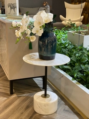 MARBLE COFFEE TABLE - CYLINDER SHAPED BASE - MILKY WHITE