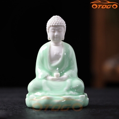 Tượng Phật Adida Tọa Đài Sen Sứ Xanh Cao Cấp