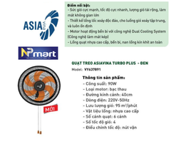 Quạt TREO Asia Turbo Plus 90W - Đen & Cánh Cam