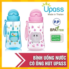 UPASS (Thái Lan) - Bình uống nước tập hút có ống hút silicone mềm cho bé 300ml Upass UP0090N
