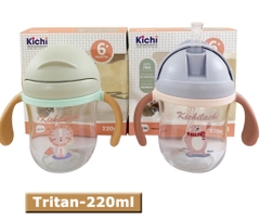 Bình uống nước Tritan chống sặc , chống đổ có tay cầm 220ml KICHILACHI