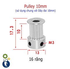 Pulley Trục 3mm - 16 Răng Đai 10