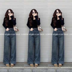 QUẦN JEAN SUÔNG GẤU TO XANH ĐẬM M5111