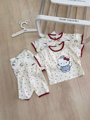 - SET 2 BỘ BÉ GÁI MÀU BE KITTY VIỀN ĐỎ