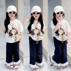 - SET ÁO PHÔNG CÔ GÁI ĐÍNH NƠ CÀI QUẦN JEAN PHỐI REN