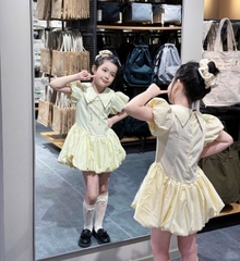 VÁY BÉ GÁI VÀNG CHANH CỔ NƠ BỒNG GẤU