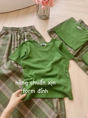 SET AO PULL CỘC MIX QUẦN KẺ XANH LA