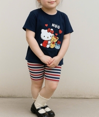 - BỘ ĐÙI BÉ GÁI ÁO THAN KITTY HUG QUẦN KẺ