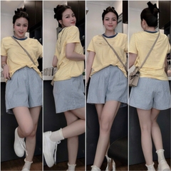 SET ÁO VÀNG KẺ NGANG THÊU QUẦN XANH SỌC