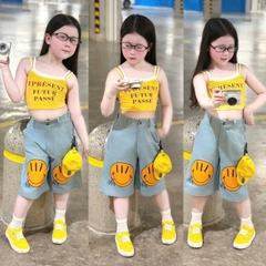 k SET ÁO 2 DÂY VÀNG PHỐI TRẮNG QUẦN JEAN NGỐ