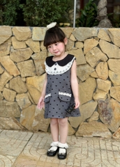 - VÁY BÉ GÁI XÁM NƠ CỔ ĐEN PHỐI REN TRẮNG