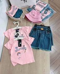 - BỘ BÉ GÁI ÁO HỒNG TOMMY TAY NHÚN KÈM MŨ