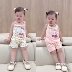 - SET 2 BỘ ĐÙI BÉ GÁI 2S KITTY be hoa kẻ hồng
