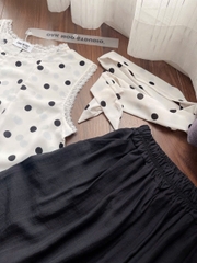 BỘ XN CHẤM BI PHỐI REN MIX QUẦN SUÔNG ĐEN