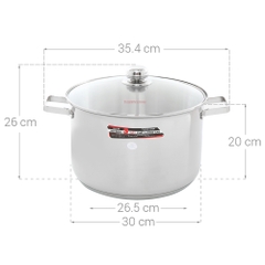 Nồi inox 3 đáy nắp kiếng 30cm Happy Cook NC-30G