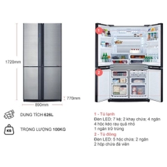 Tủ lạnh side by side Sharp inverter 630 lít SJ-FX631V-SL