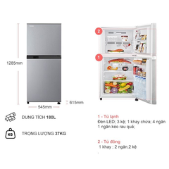 Tủ lạnh Toshiba inverter 180 lít GR-B22VP(SS)