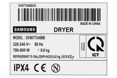 Máy sấy bơm nhiệt Samsung Inverter 9 Kg DV90T7240BB/SV